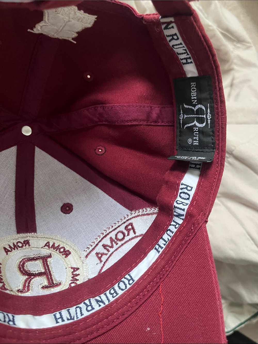 Robin Ruth Burgundy Embroidered Baseball Cap - Picture 3 of 4